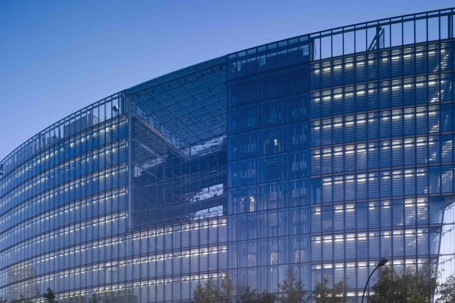 large scale office building with glass windows